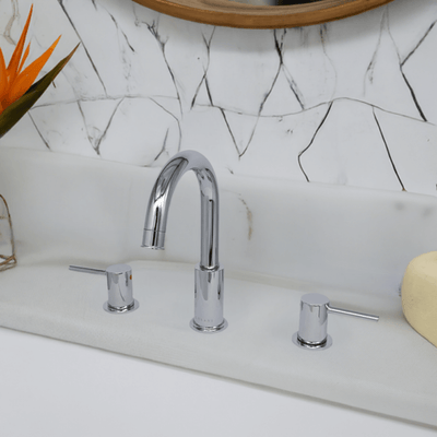 St. Lucia 2 Handle 3 Hole Widespread Brass Bathroom Faucet with drain assembly in Chrome finish St. Lucia 2 Handle 3 Hole Widespread Brass Bathroom Faucet with drain assembly in Chrome finish