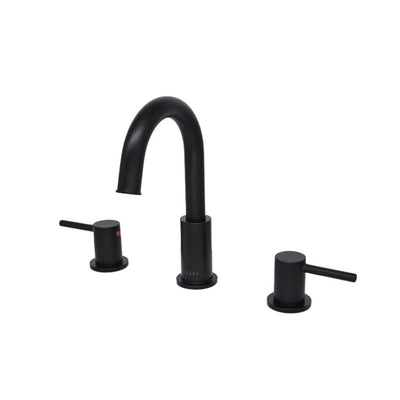 St. Lucia 2 Handle 3 Hole Widespread Brass Bathroom Faucet with drain assembly in Matte Black finish St. Lucia 2 Handle 3 Hole Widespread Brass Bathroom Faucet with drain assembly in Matte Black finish