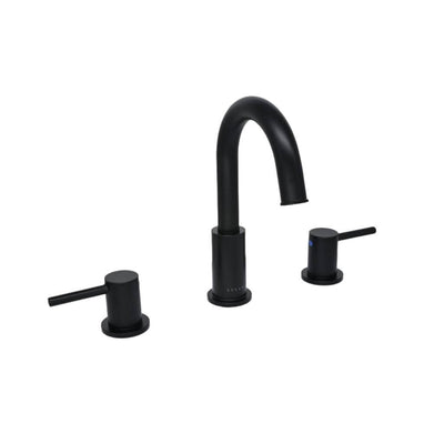 St. Lucia 2 Handle 3 Hole Widespread Brass Bathroom Faucet with drain assembly in Matte Black finish St. Lucia 2 Handle 3 Hole Widespread Brass Bathroom Faucet with drain assembly in Matte Black finish