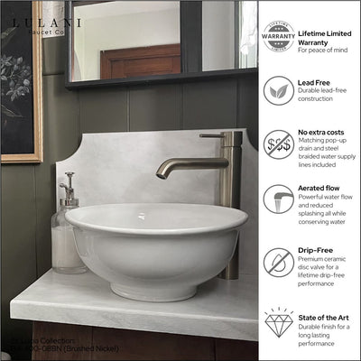 St. Lucia 1 Handle Vessel Height Brass Bathroom Faucet with drain assembly in Brushed Nickel finish St. Lucia 1 Handle Vessel Height Brass Bathroom Faucet with drain assembly in Brushed Nickel finish