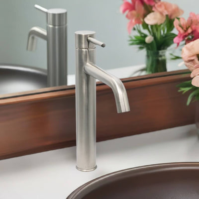 St. Lucia 1 Handle Vessel Height Brass Bathroom Faucet with drain assembly in Brushed Nickel finish St. Lucia 1 Handle Vessel Height Brass Bathroom Faucet with drain assembly in Brushed Nickel finish