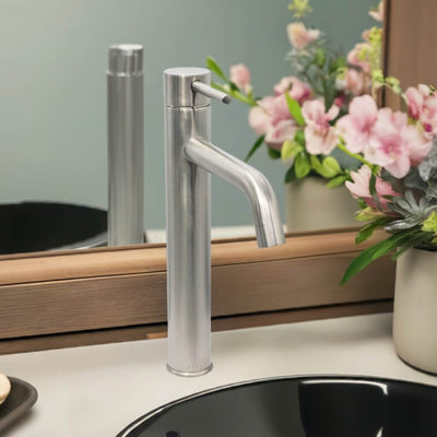 St. Lucia 1 Handle Vessel Height Brass Bathroom Faucet with drain assembly in Brushed Nickel finish St. Lucia 1 Handle Vessel Height Brass Bathroom Faucet with drain assembly in Brushed Nickel finish