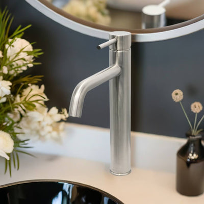 St. Lucia 1 Handle Vessel Height Brass Bathroom Faucet with drain assembly in Brushed Nickel finish St. Lucia 1 Handle Vessel Height Brass Bathroom Faucet with drain assembly in Brushed Nickel finish