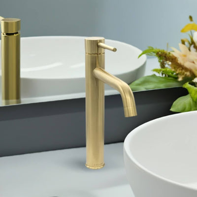 St. Lucia 1 Handle Vessel Height Brass Bathroom Faucet with drain assembly in Champagne Gold finish St. Lucia 1 Handle Vessel Height Brass Bathroom Faucet with drain assembly in Champagne Gold finish
