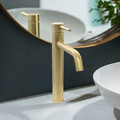 St. Lucia 1 Handle Vessel Height Brass Bathroom Faucet with drain assembly in Champagne Gold finish St. Lucia 1 Handle Vessel Height Brass Bathroom Faucet with drain assembly in Champagne Gold finish