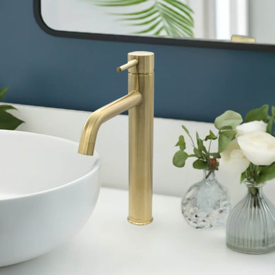 St. Lucia 1 Handle Vessel Height Brass Bathroom Faucet with drain assembly in Champagne Gold finish St. Lucia 1 Handle Vessel Height Brass Bathroom Faucet with drain assembly in Champagne Gold finish
