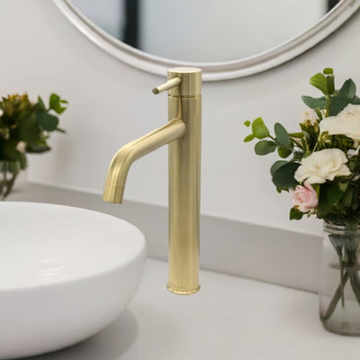 St. Lucia 1 Handle Vessel Height Brass Bathroom Faucet with drain assembly in Champagne Gold finish St. Lucia 1 Handle Vessel Height Brass Bathroom Faucet with drain assembly in Champagne Gold finish
