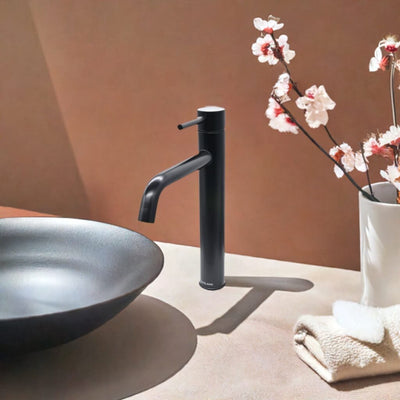 St. Lucia 1 Handle Vessel Height Brass Bathroom Faucet with drain assembly in Matte Black finish St. Lucia 1 Handle Vessel Height Brass Bathroom Faucet with drain assembly in Matte Black finish