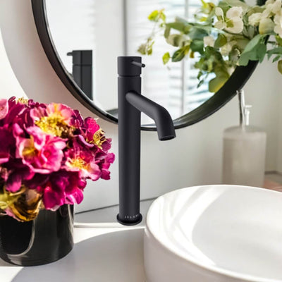 St. Lucia 1 Handle Vessel Height Brass Bathroom Faucet with drain assembly in Matte Black finish St. Lucia 1 Handle Vessel Height Brass Bathroom Faucet with drain assembly in Matte Black finish
