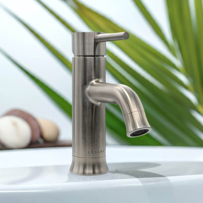 Aruba Stainless Steel 1 Handle Bathroom Faucet with drain assembly in Brushed Stainless finish Aruba Stainless Steel 1 Handle Bathroom Faucet with drain assembly in Brushed Stainless finish