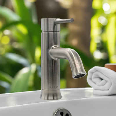 Aruba Stainless Steel 1 Handle Bathroom Faucet with drain assembly in Brushed Stainless finish Aruba Stainless Steel 1 Handle Bathroom Faucet with drain assembly in Brushed Stainless finish