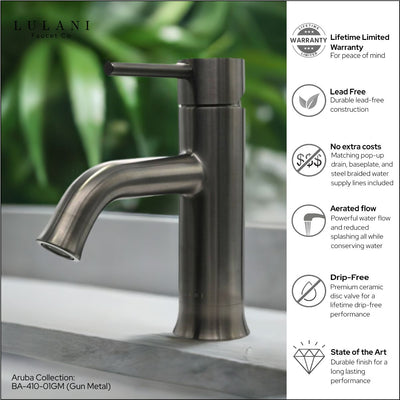 Aruba Stainless Steel 1 Handle Bathroom Faucet with drain assembly in Gun Metal finish Aruba Stainless Steel 1 Handle Bathroom Faucet with drain assembly in Gun Metal finish
