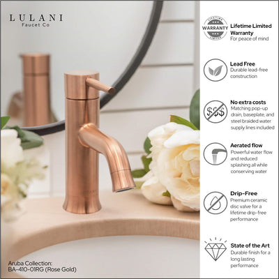 Aruba Stainless Steel 1 Handle Bathroom Faucet with drain assembly in Rose Gold finish Aruba Stainless Steel 1 Handle Bathroom Faucet with drain assembly in Rose Gold finish