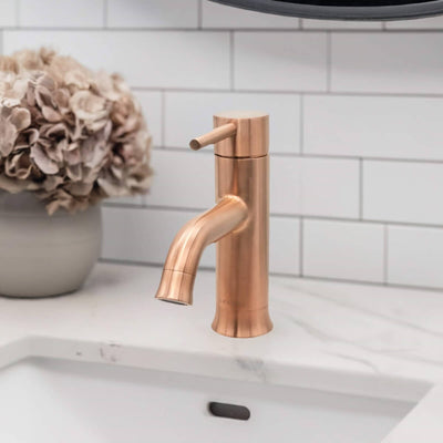 Aruba Stainless Steel 1 Handle Bathroom Faucet with drain assembly in Rose Gold finish Aruba Stainless Steel 1 Handle Bathroom Faucet with drain assembly in Rose Gold finish