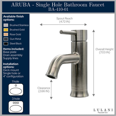 Aruba Stainless Steel 1 Handle Bathroom Faucet with drain assembly in All finish Aruba Stainless Steel 1 Handle Bathroom Faucet with drain assembly in All finish