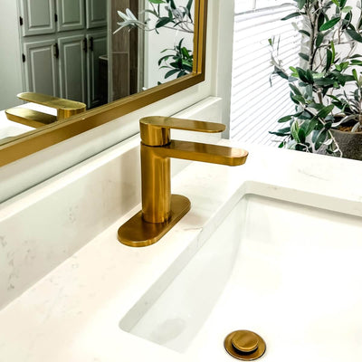 Yasawa - Single Hole Stainless Steel Bathroom Faucet with drain assembly in Brushed Gold finish Yasawa - Single Hole Stainless Steel Bathroom Faucet with drain assembly in Brushed Gold finish