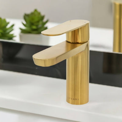 Yasawa - Single Hole Stainless Steel Bathroom Faucet with drain assembly in Brushed Gold finish Yasawa - Single Hole Stainless Steel Bathroom Faucet with drain assembly in Brushed Gold finish