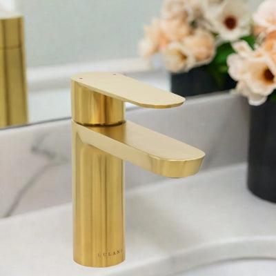 Yasawa - Single Hole Stainless Steel Bathroom Faucet with drain assembly in Brushed Gold finish Yasawa - Single Hole Stainless Steel Bathroom Faucet with drain assembly in Brushed Gold finish