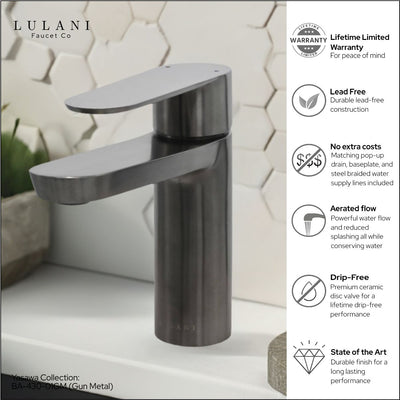 Yasawa - Single Hole Stainless Steel Bathroom Faucet with drain assembly in Gun Metal finish Yasawa - Single Hole Stainless Steel Bathroom Faucet with drain assembly in Gun Metal finish
