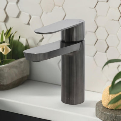 Yasawa - Single Hole Stainless Steel Bathroom Faucet with drain assembly in Gun Metal finish Yasawa - Single Hole Stainless Steel Bathroom Faucet with drain assembly in Gun Metal finish