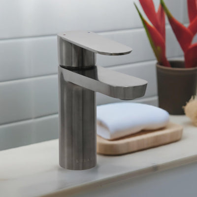 Yasawa - Single Hole Stainless Steel Bathroom Faucet with drain assembly in Gun Metal finish Yasawa - Single Hole Stainless Steel Bathroom Faucet with drain assembly in Gun Metal finish