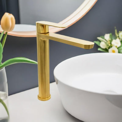 Yasawa Stainless Steel 1 Handle Vessel Sink Bathroom Faucet with drain assembly in Brushed Gold finish Yasawa Stainless Steel 1 Handle Vessel Sink Bathroom Faucet with drain assembly in Brushed Gold finish