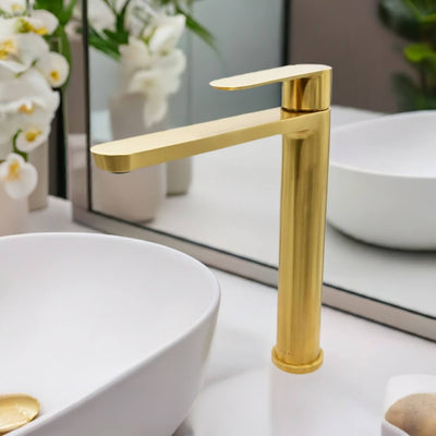 Yasawa Stainless Steel 1 Handle Vessel Sink Bathroom Faucet with drain assembly in Brushed Gold finish Yasawa Stainless Steel 1 Handle Vessel Sink Bathroom Faucet with drain assembly in Brushed Gold finish