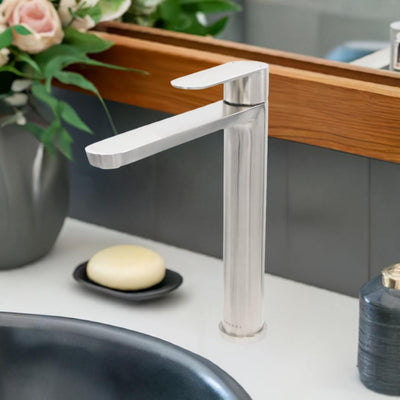 Yasawa Stainless Steel 1 Handle Vessel Sink Bathroom Faucet with drain assembly in Brushed Stainless finish Yasawa Stainless Steel 1 Handle Vessel Sink Bathroom Faucet with drain assembly in Brushed Stainless finish