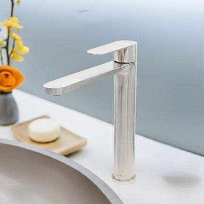 Yasawa Stainless Steel 1 Handle Vessel Sink Bathroom Faucet with drain assembly in Brushed Stainless finish Yasawa Stainless Steel 1 Handle Vessel Sink Bathroom Faucet with drain assembly in Brushed Stainless finish