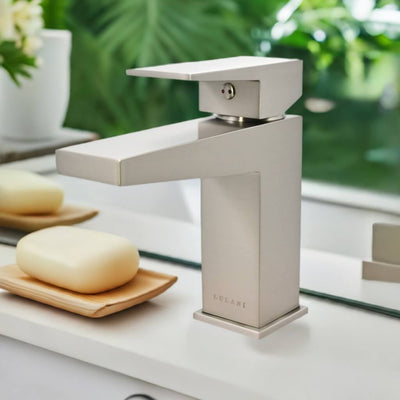 Boracay 1 Handle Single Hole Brass Bathroom Faucet with drain assembly in Brushed Nickel finish Boracay 1 Handle Single Hole Brass Bathroom Faucet with drain assembly in Brushed Nickel finish