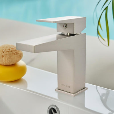 Boracay 1 Handle Single Hole Brass Bathroom Faucet with drain assembly in Brushed Nickel finish Boracay 1 Handle Single Hole Brass Bathroom Faucet with drain assembly in Brushed Nickel finish