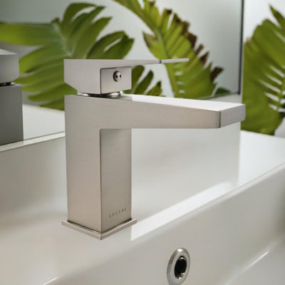 Boracay 1 Handle Single Hole Brass Bathroom Faucet with drain assembly in Brushed Nickel finish Boracay 1 Handle Single Hole Brass Bathroom Faucet with drain assembly in Brushed Nickel finish