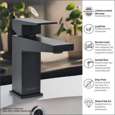 Boracay 1 Handle Single Hole Brass Bathroom Faucet with drain assembly in Matte Black finish Boracay 1 Handle Single Hole Brass Bathroom Faucet with drain assembly in Matte Black finish