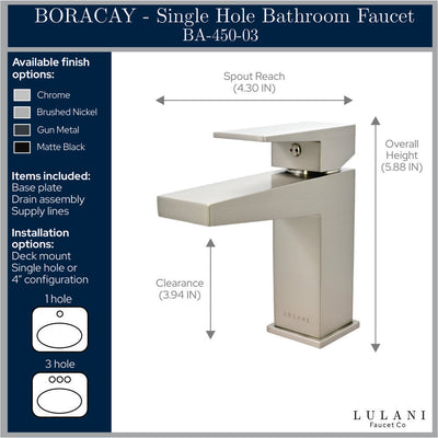 Boracay 1 Handle Single Hole Brass Bathroom Faucet with drain assembly in All finish