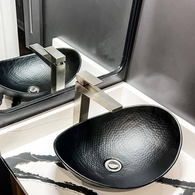 Boracay 1 Handle Vessel Sink Brass Bathroom Faucet with drain assembly in Brushed Nickel finish Boracay 1 Handle Vessel Sink Brass Bathroom Faucet with drain assembly in Brushed Nickel finish