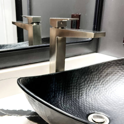 Boracay 1 Handle Vessel Sink Brass Bathroom Faucet with drain assembly in Brushed Nickel finish Boracay 1 Handle Vessel Sink Brass Bathroom Faucet with drain assembly in Brushed Nickel finish