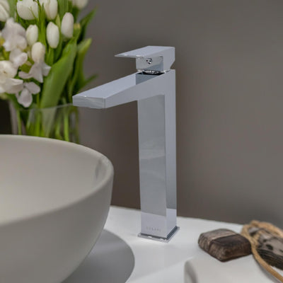 Boracay 1 Handle Vessel Sink Brass Bathroom Faucet with drain assembly in Chrome finish Boracay 1 Handle Vessel Sink Brass Bathroom Faucet with drain assembly in Chrome finish