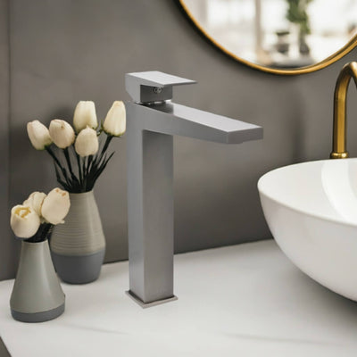 Boracay 1 Handle Vessel Sink Brass Bathroom Faucet with drain assembly in Gun Metal finish Boracay 1 Handle Vessel Sink Brass Bathroom Faucet with drain assembly in Gun Metal finish