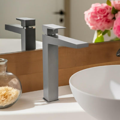 Boracay 1 Handle Vessel Sink Brass Bathroom Faucet with drain assembly in Gun Metal finish Boracay 1 Handle Vessel Sink Brass Bathroom Faucet with drain assembly in Gun Metal finish