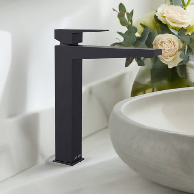 Boracay 1 Handle Vessel Sink Brass Bathroom Faucet with drain assembly in Matte Black finish Boracay 1 Handle Vessel Sink Brass Bathroom Faucet with drain assembly in Matte Black finish