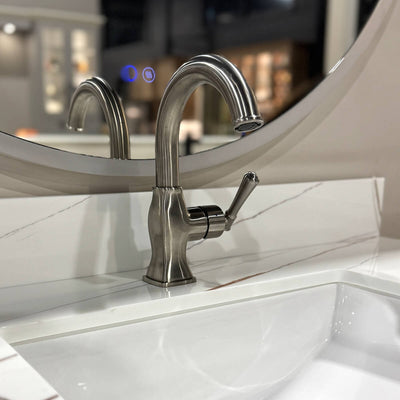 Aurora 1 Handle Single Hole Brass Bathroom Faucet with drain assembly in Brushed Nickel finish Aurora 1 Handle Single Hole Brass Bathroom Faucet with drain assembly in Brushed Nickel finish