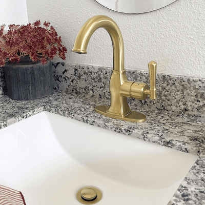 Aurora 1 Handle Single Hole Brass Bathroom Faucet with drain assembly in Champagne Gold finish Aurora 1 Handle Single Hole Brass Bathroom Faucet with drain assembly in Champagne Gold finish