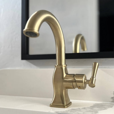 Aurora 1 Handle Single Hole Brass Bathroom Faucet with drain assembly in Champagne Gold finish Aurora 1 Handle Single Hole Brass Bathroom Faucet with drain assembly in Champagne Gold finish