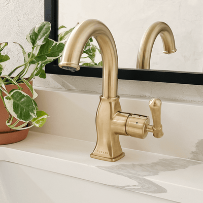 Aurora 1 Handle Single Hole Brass Bathroom Faucet with drain assembly in Champagne Gold finish Aurora 1 Handle Single Hole Brass Bathroom Faucet with drain assembly in Champagne Gold finish
