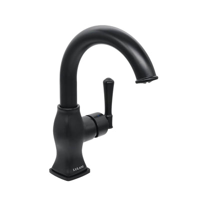 Aurora 1 Handle Single Hole Brass Bathroom Faucet with drain assembly in Matte Black finish Aurora 1 Handle Single Hole Brass Bathroom Faucet with drain assembly in Matte Black finish