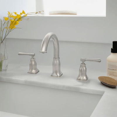 Aurora 2 Handle Widespread Brass Bathroom Faucet with drain assembly in Brushed Nickel finish Aurora 2 Handle Widespread Brass Bathroom Faucet with drain assembly in Brushed Nickel finish