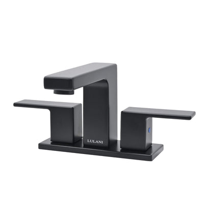 Capri 2 Handle 3 Hole Centerset Brass Bathroom Faucet with drain assembly in Matte Black finish Capri 2 Handle 3 Hole Centerset Brass Bathroom Faucet with drain assembly in Matte Black finish