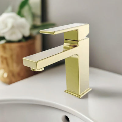 Capri 1 Handle Single Hole Brass Bathroom Faucet with drain assembly in Champagne Gold finish Capri 1 Handle Single Hole Brass Bathroom Faucet with drain assembly in Champagne Gold finish