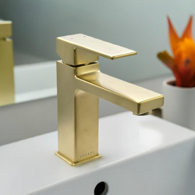 Capri 1 Handle Single Hole Brass Bathroom Faucet with drain assembly in Champagne Gold finish Capri 1 Handle Single Hole Brass Bathroom Faucet with drain assembly in Champagne Gold finish