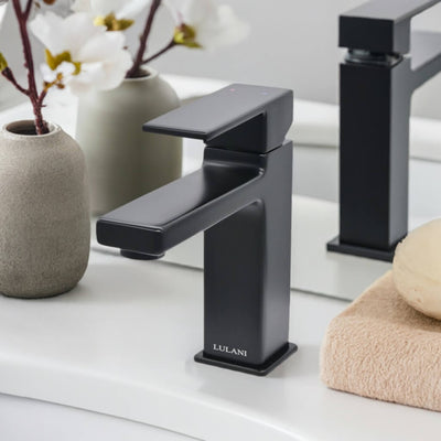 Capri 1 Handle Single Hole Brass Bathroom Faucet with drain assembly in Matte Black finish Capri 1 Handle Single Hole Brass Bathroom Faucet with drain assembly in Matte Black finish